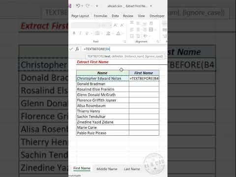 Extract First Name using TEXTBEFORE function in Excel