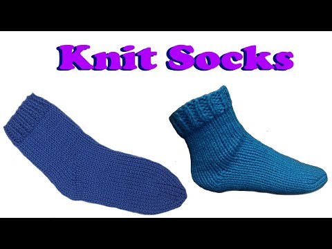 how to knit socks with two straight needles - no holes in heel - english style knit socks